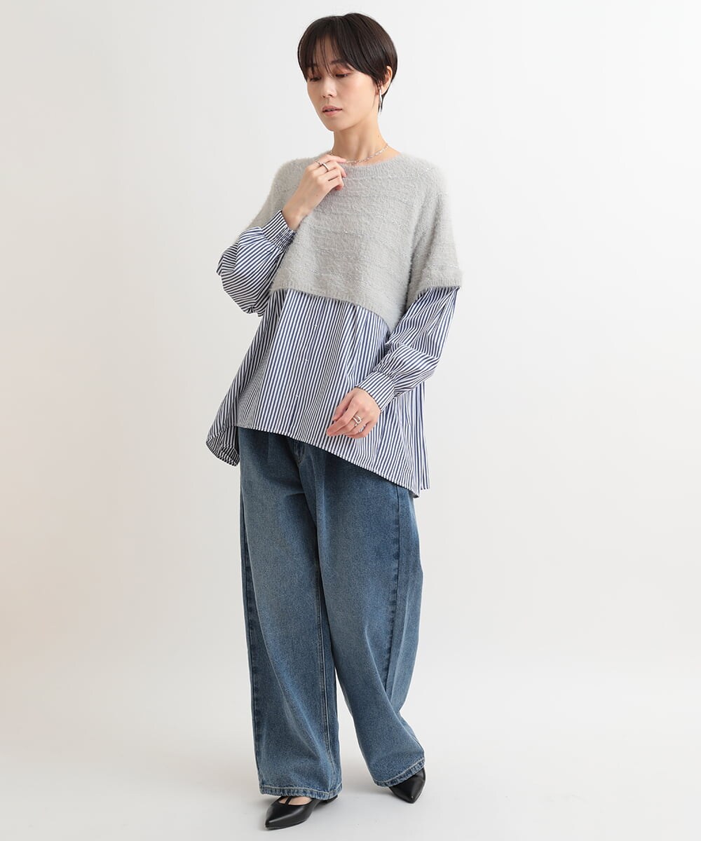 ZMLAB42145 al'aise modulation(アレーズモジュレーション)  タックワイドデニムパンツ ブルー