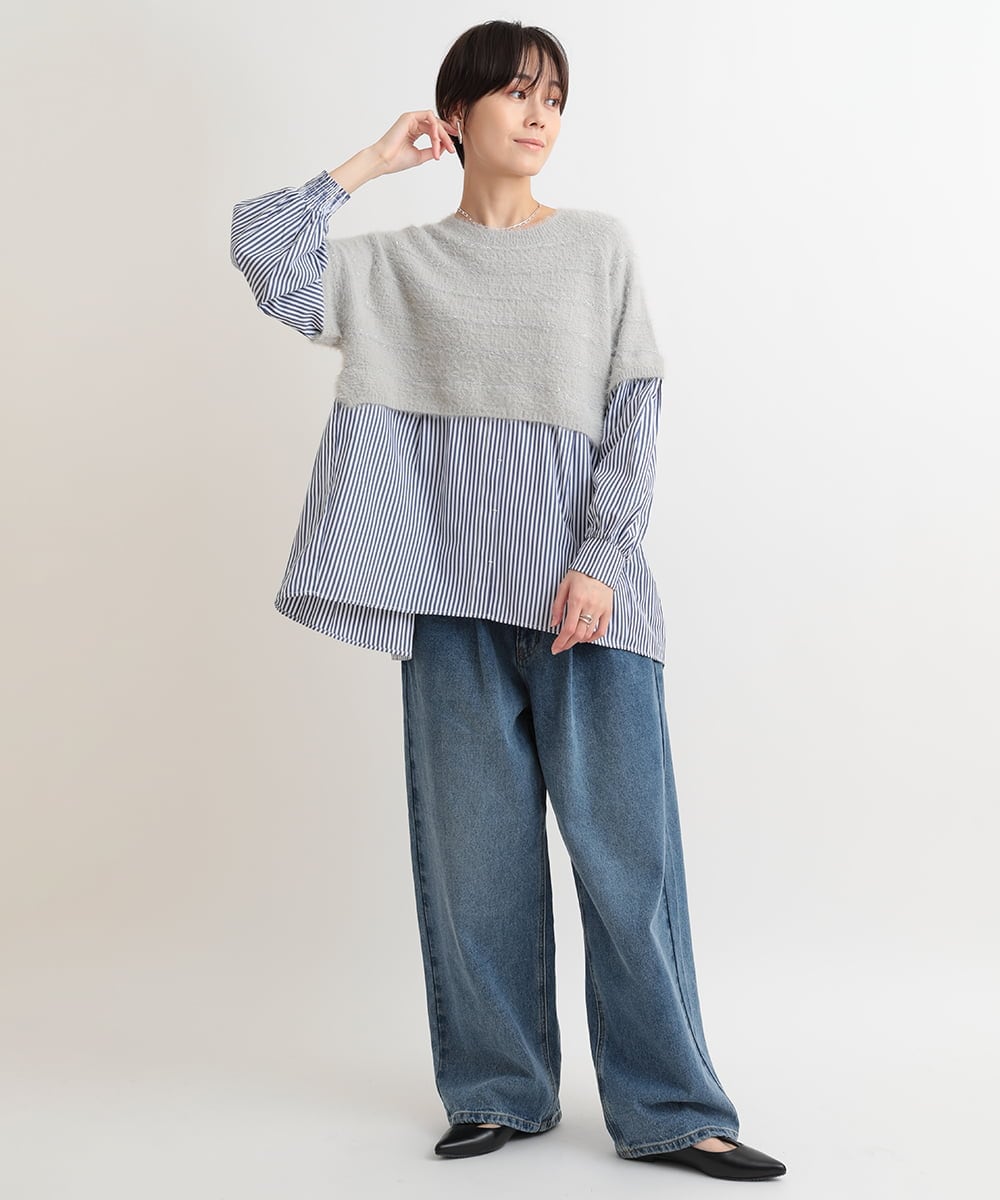 ZMLAB42145 al'aise modulation(アレーズモジュレーション)  タックワイドデニムパンツ ブルー