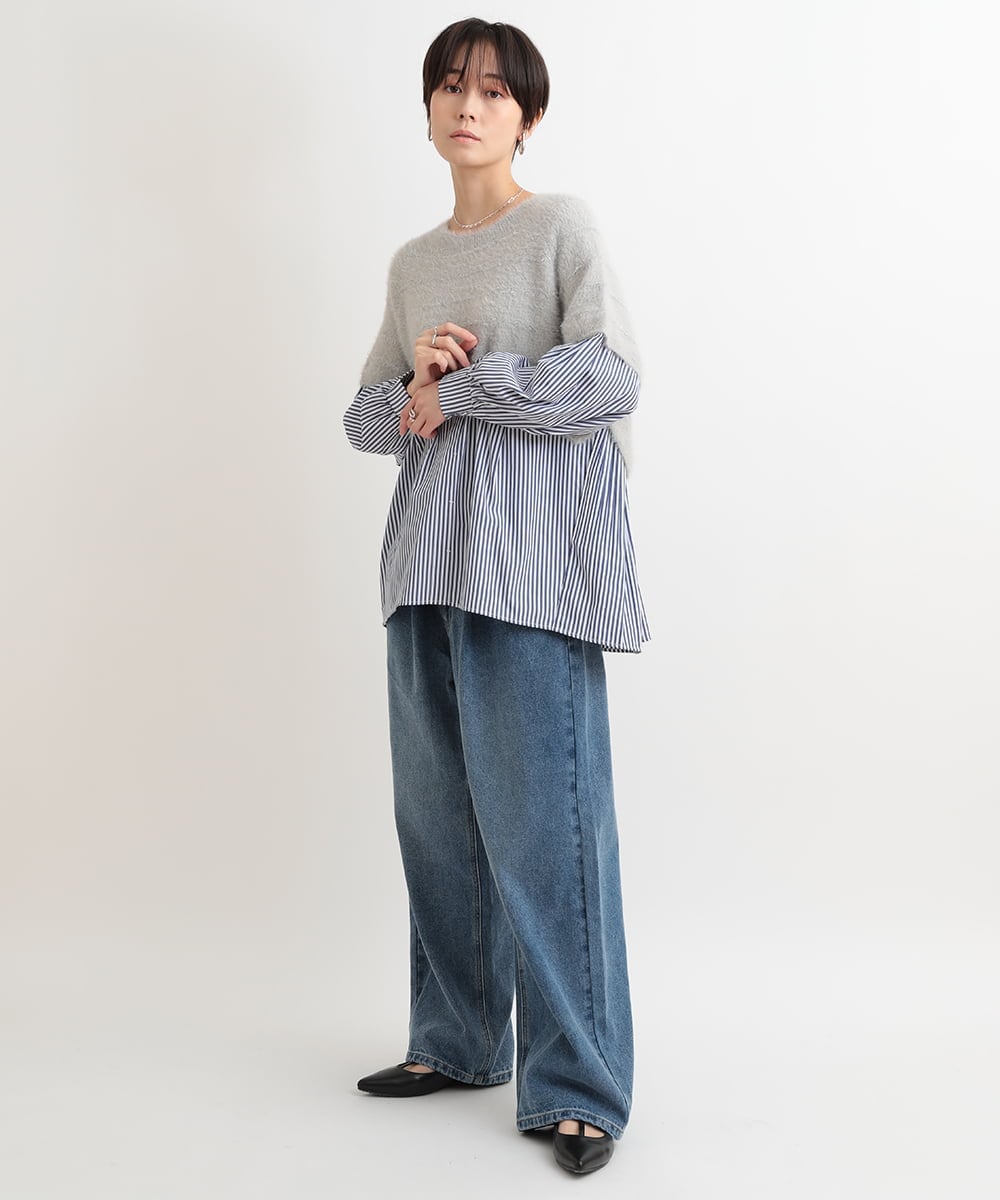 ZMLAB42145 al'aise modulation(アレーズモジュレーション)  タックワイドデニムパンツ ブルー