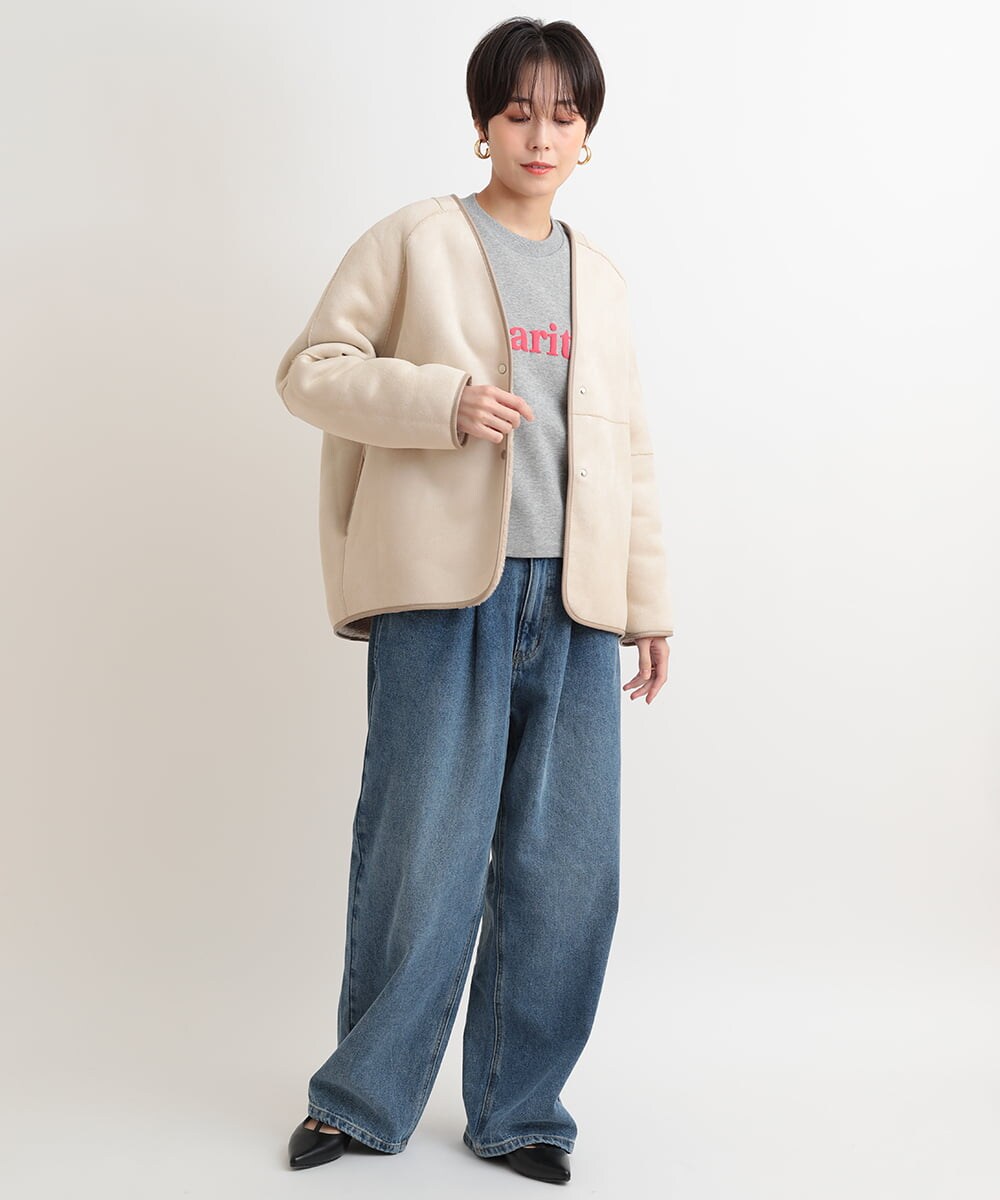 ZMLAB42145 al'aise modulation(アレーズモジュレーション)  タックワイドデニムパンツ ブルー