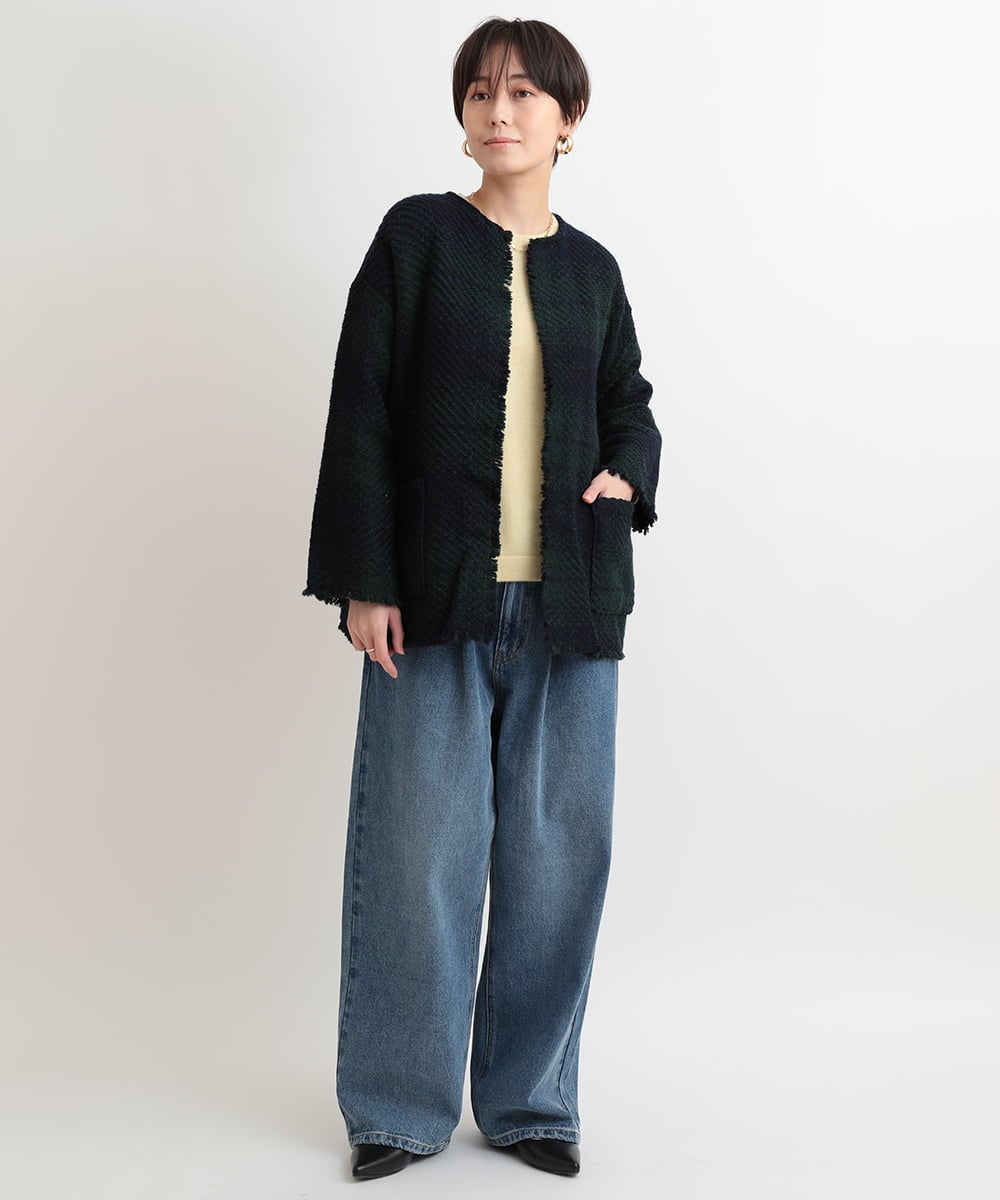 ZMLAB42145 al'aise modulation(アレーズモジュレーション)  タックワイドデニムパンツ ブルー