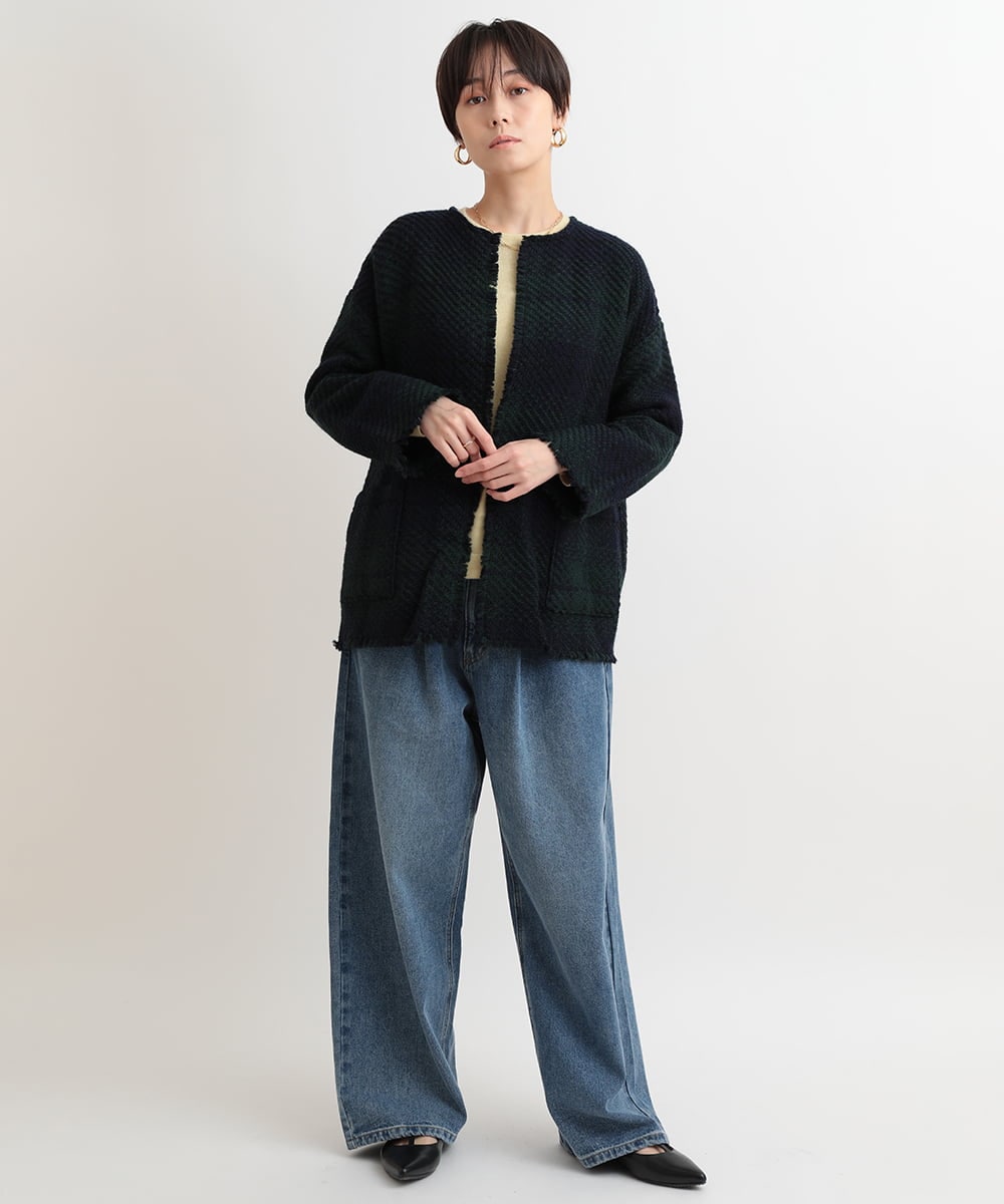 ZMLAB42145 al'aise modulation(アレーズモジュレーション)  タックワイドデニムパンツ ブルー