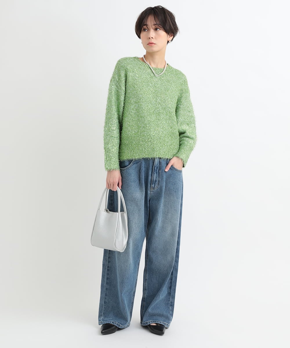 ZMLAB42145 al'aise modulation(アレーズモジュレーション)  タックワイドデニムパンツ ブルー