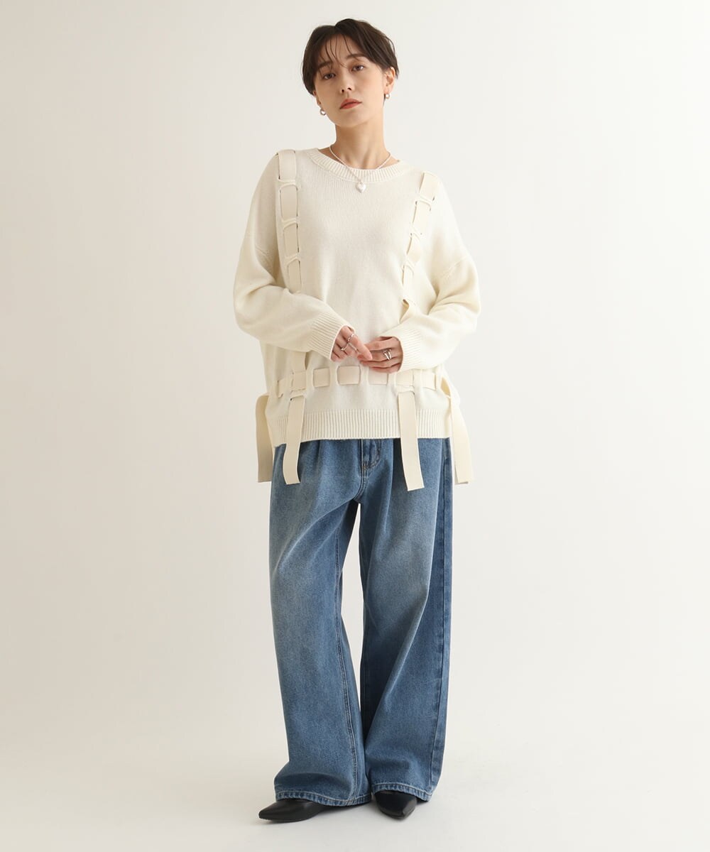 ZMLAB42145 al'aise modulation(アレーズモジュレーション)  タックワイドデニムパンツ ブルー
