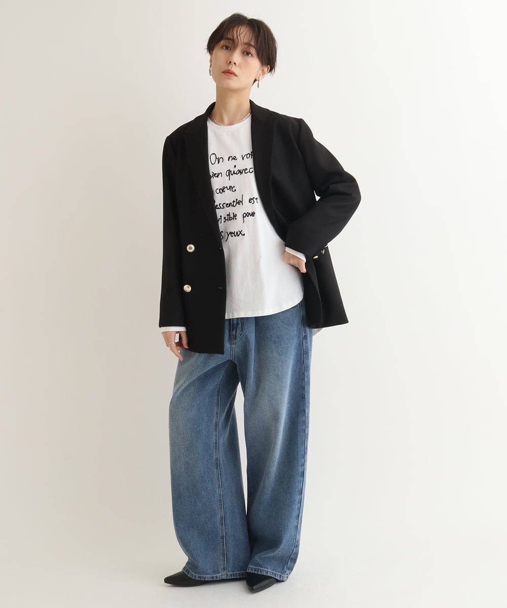 ZMLAB42145 al'aise modulation(アレーズモジュレーション)  タックワイドデニムパンツ ブルー