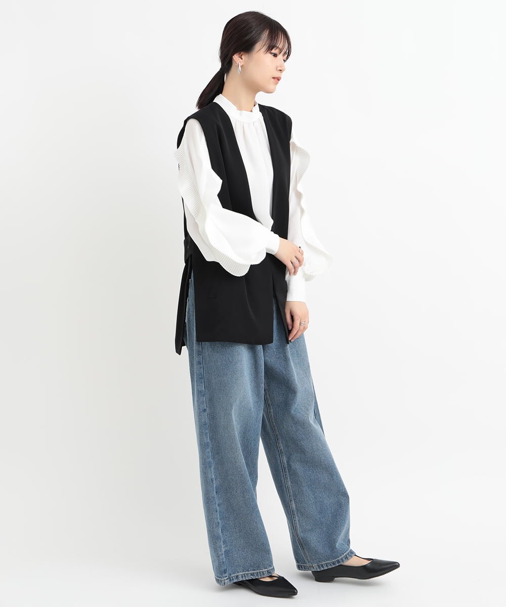 ZMLAB42145 al'aise modulation(アレーズモジュレーション)  タックワイドデニムパンツ ブルー
