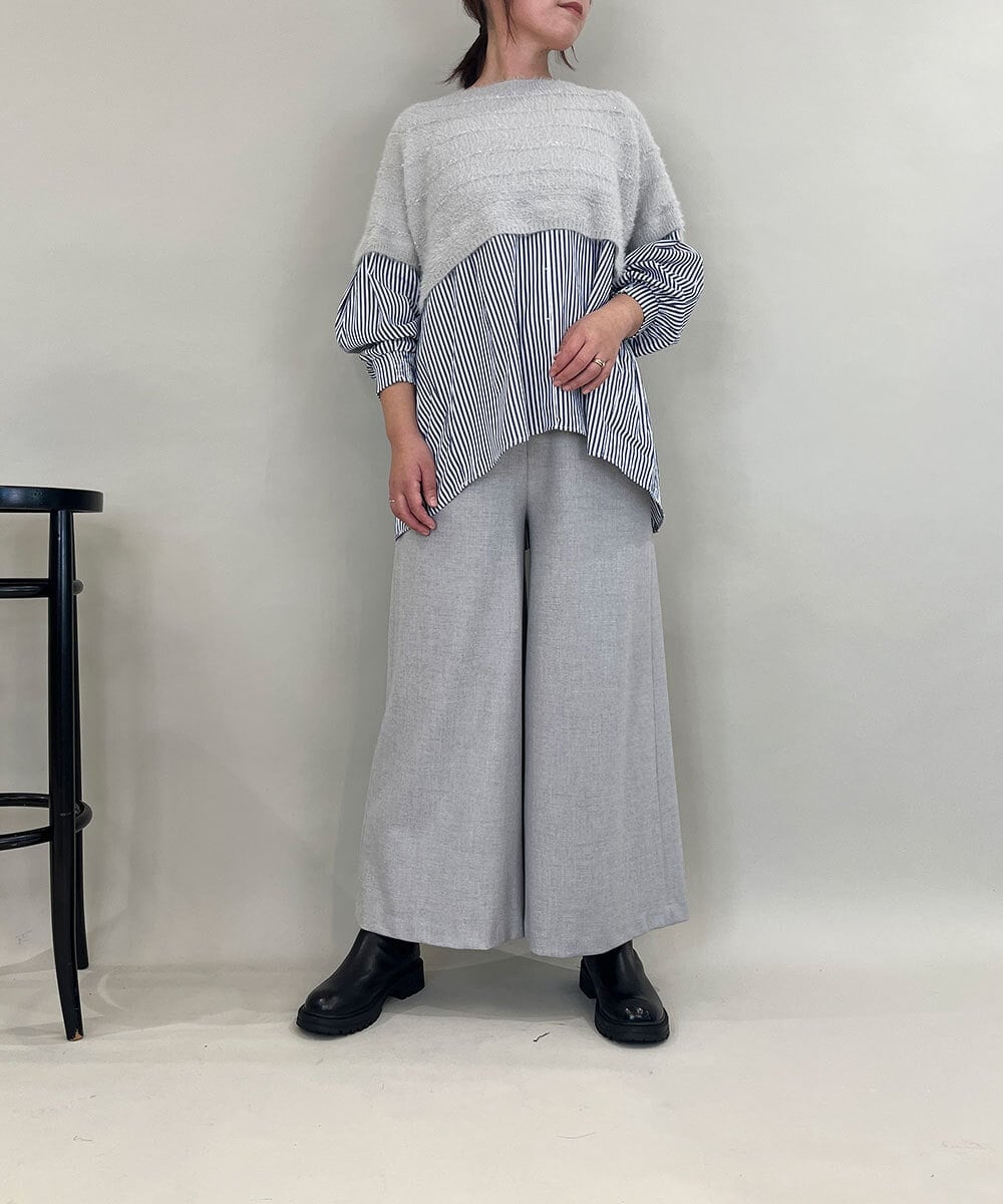 ZMLAE22140 al'aise modulation(アレーズモジュレーション) ウールライクツイルワイドパンツ ライトグレー