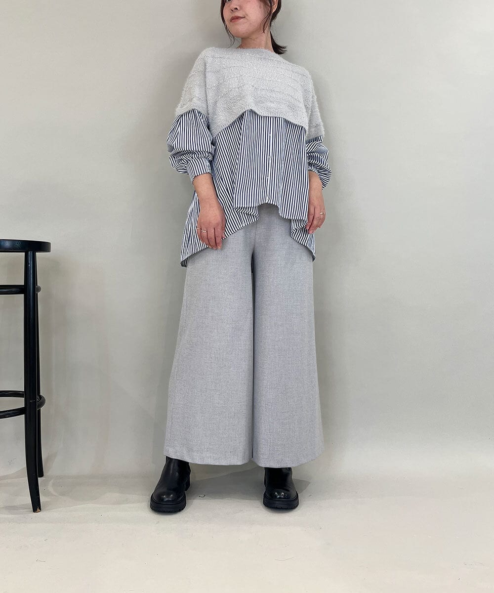 ZMLAE22140 al'aise modulation(アレーズモジュレーション) ウールライクツイルワイドパンツ ライトグレー