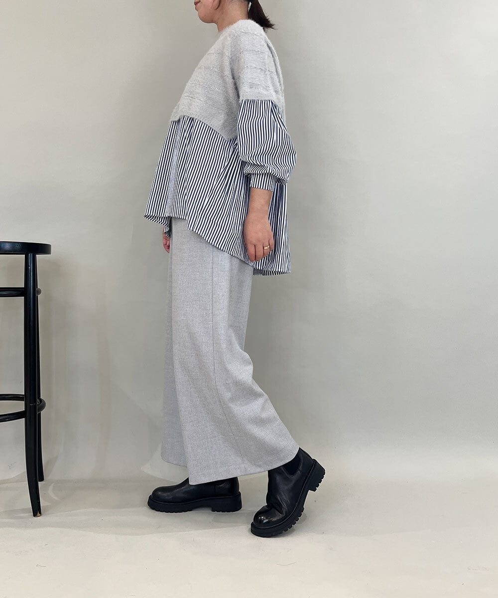 ZMLAE22140 al'aise modulation(アレーズモジュレーション) ウールライクツイルワイドパンツ ライトグレー