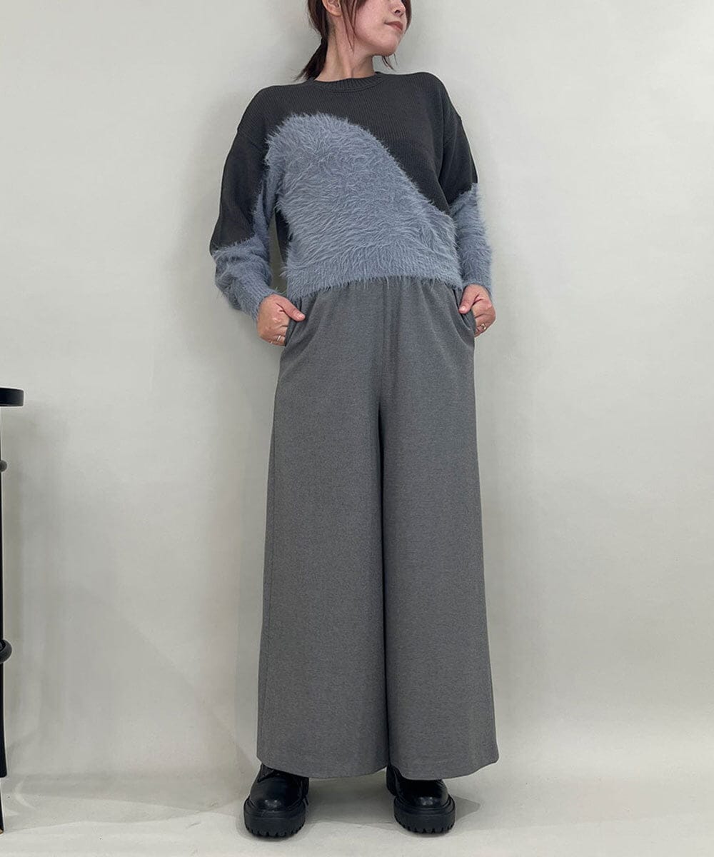 ZMLAE22140 al'aise modulation(アレーズモジュレーション) ウールライクツイルワイドパンツ ダークグレー