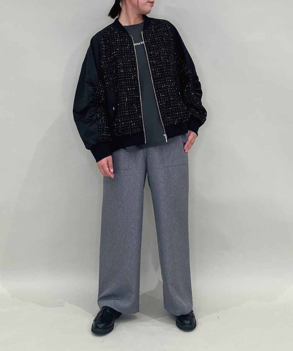 ZMLAE23090 al'aise modulation(アレーズモジュレーション) 【洗える】サイドポケットワイドストレートパンツ グレー