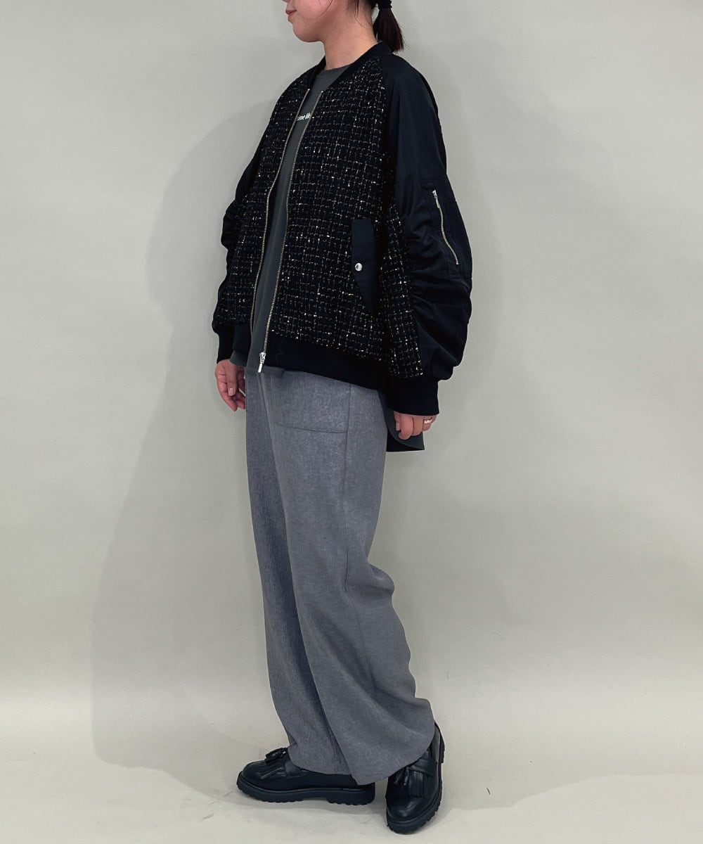 ZMLAE23090 al'aise modulation(アレーズモジュレーション) 【洗える】サイドポケットワイドストレートパンツ グレー