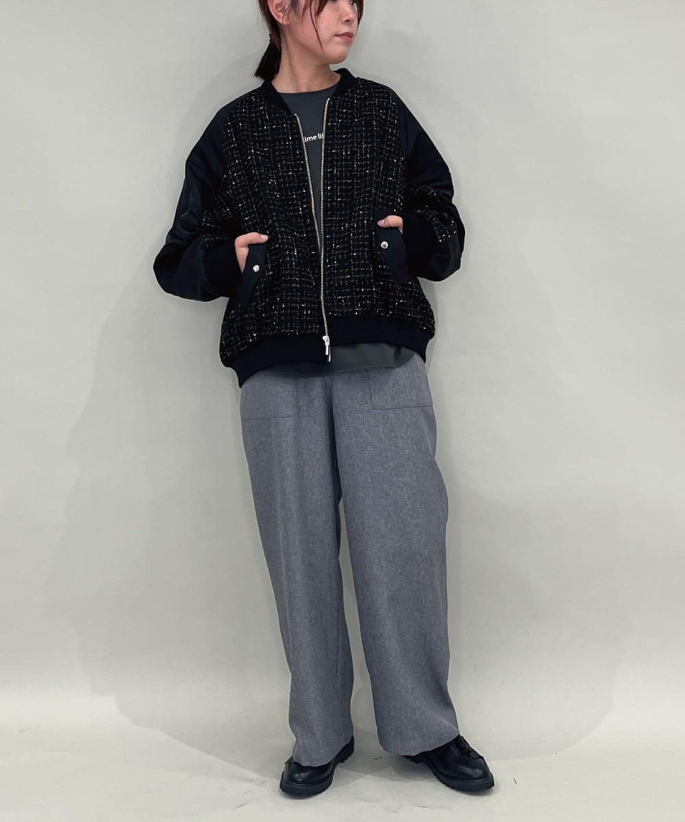 ZMLAE23090 al'aise modulation(アレーズモジュレーション) 【洗える】サイドポケットワイドストレートパンツ グレー