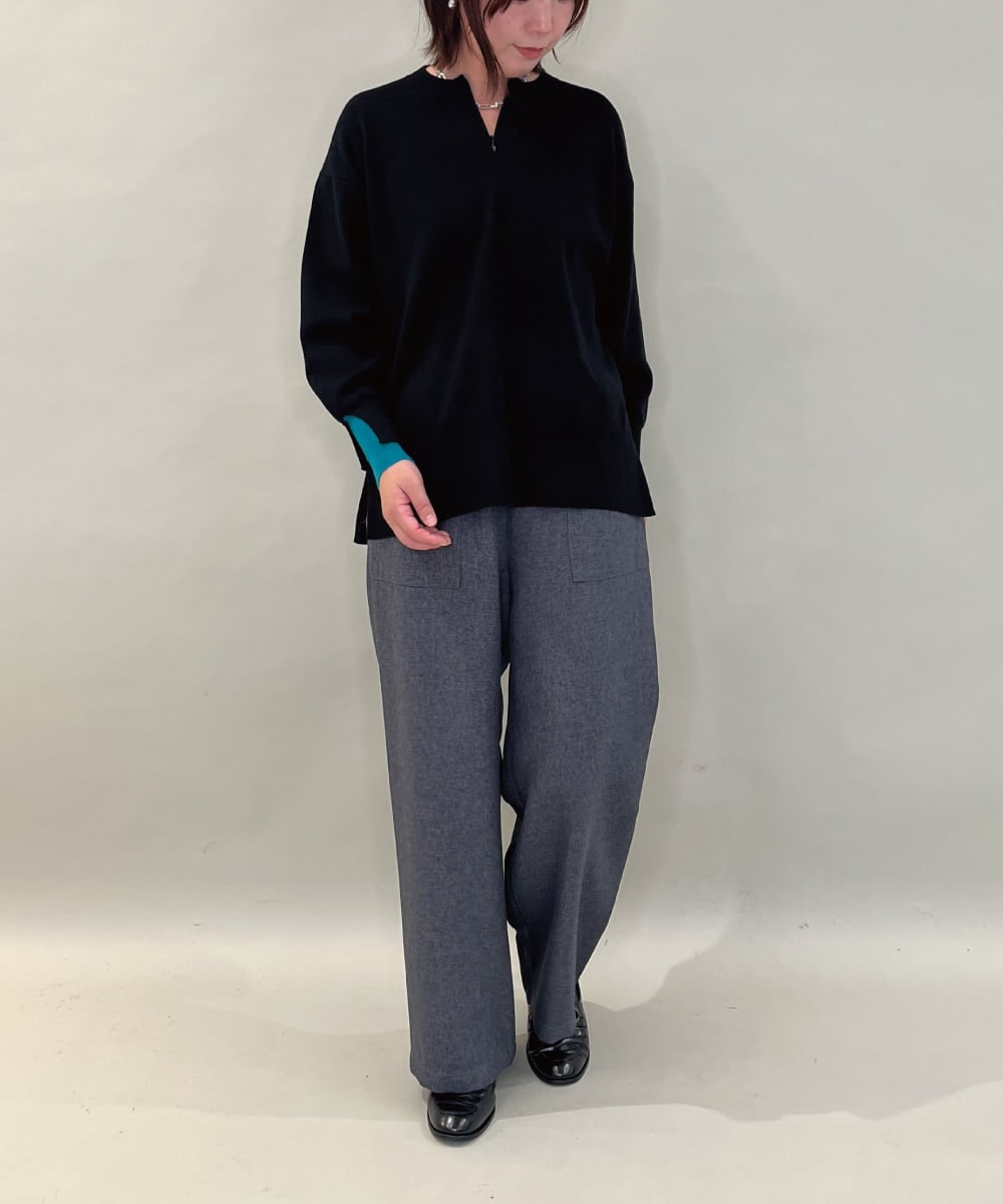 ZMLAE23090 al'aise modulation(アレーズモジュレーション) 【洗える】サイドポケットワイドストレートパンツ ブラック