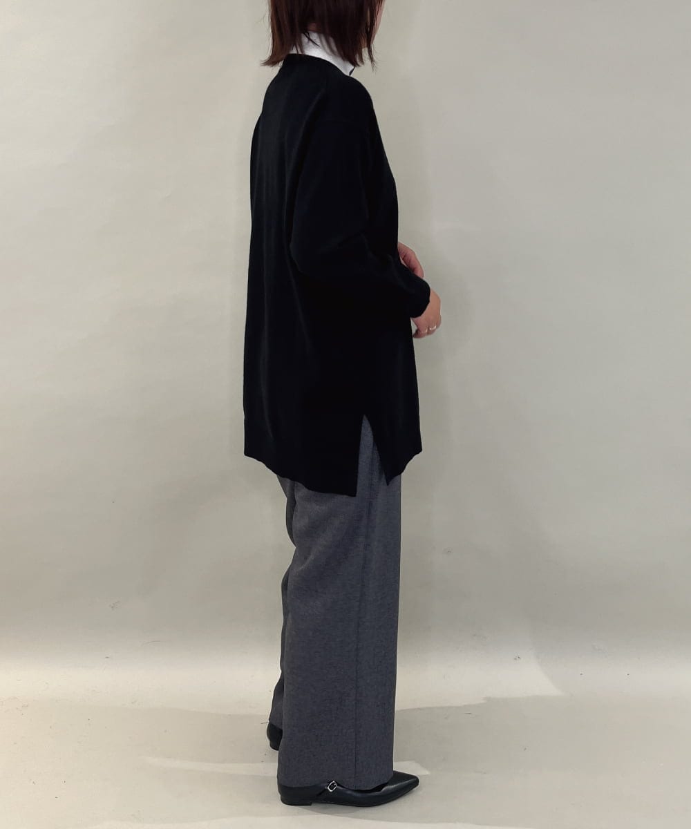 ZMLAE23090 al'aise modulation(アレーズモジュレーション) 【洗える】サイドポケットワイドストレートパンツ ブラック