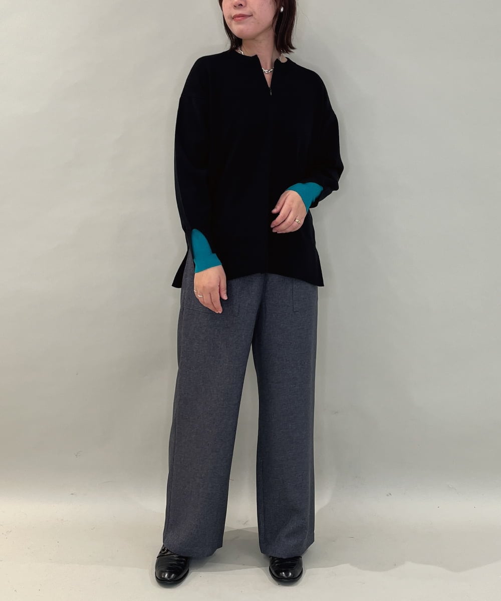 ZMLAE23090 al'aise modulation(アレーズモジュレーション) 【洗える】サイドポケットワイドストレートパンツ ブラック