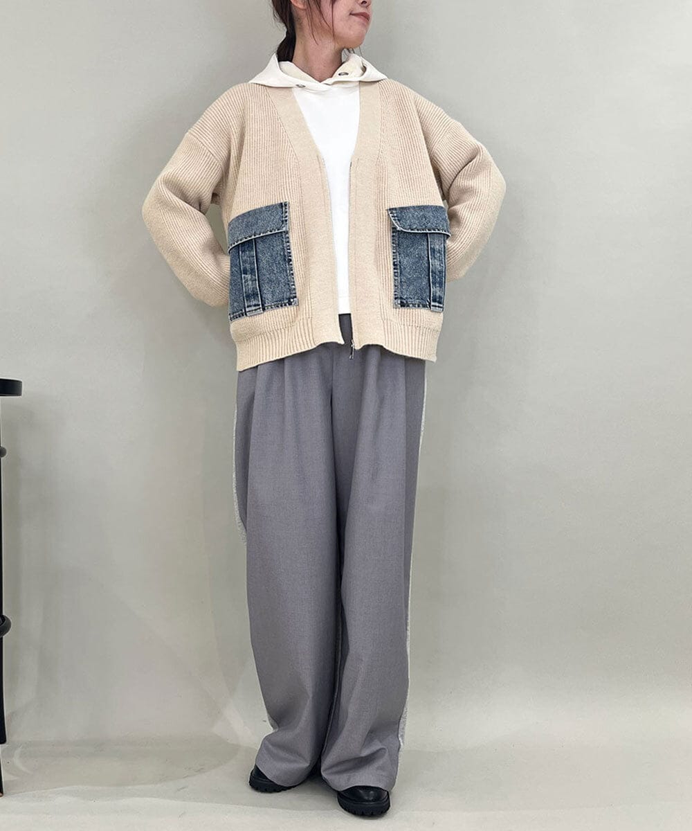 ZMLAE25150 al'aise modulation(アレーズモジュレーション) カットソージョイントワイドパンツ ライトグレー