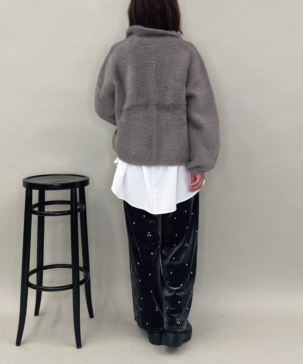 ZMLAE26110 al'aise modulation(アレーズモジュレーション) 刺繍デザインベロアパンツ ダークグレー