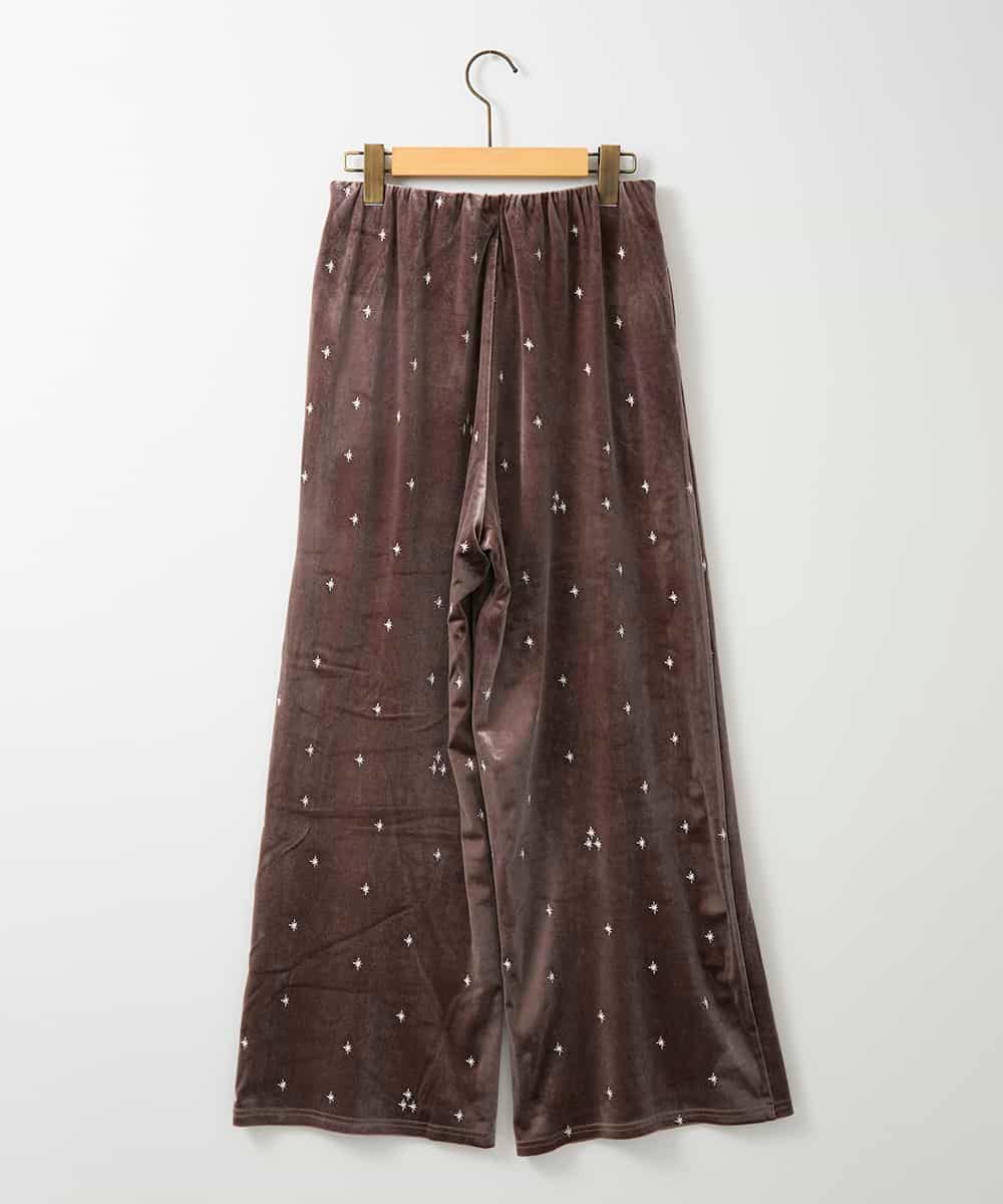 ZMLAE26110 al'aise modulation(アレーズモジュレーション) 刺繍デザインベロアパンツ ブラウン