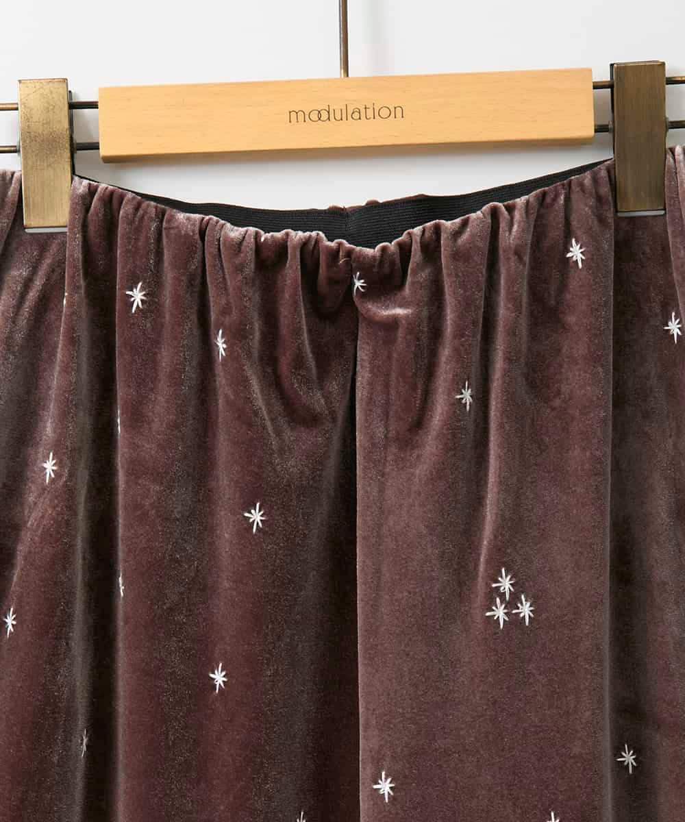 ZMLAE26110 al'aise modulation(アレーズモジュレーション) 刺繍デザインベロアパンツ ブラウン