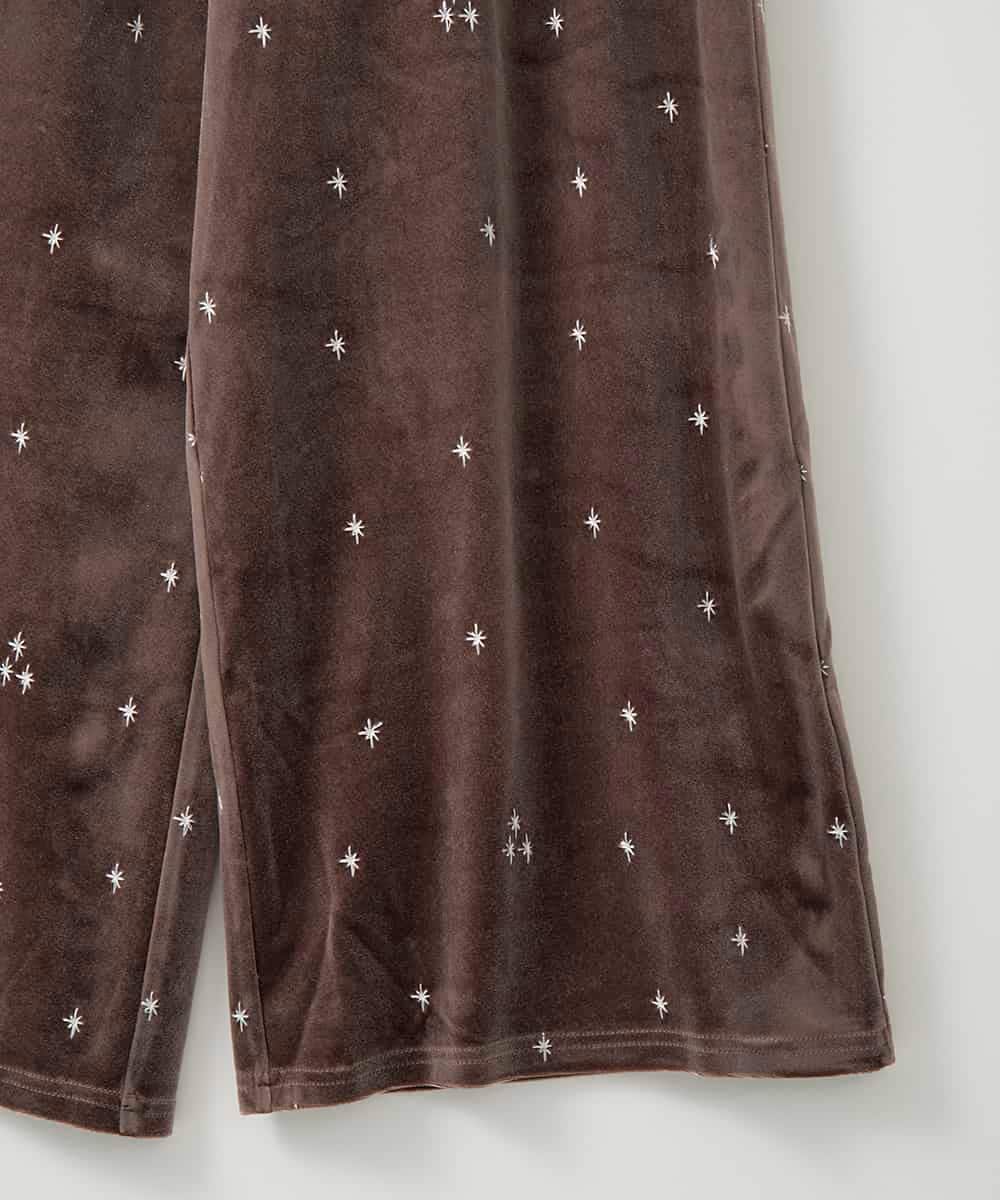 ZMLAE26110 al'aise modulation(アレーズモジュレーション) 刺繍デザインベロアパンツ ブラウン