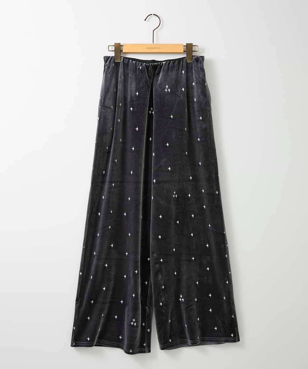 ZMLAE26110 al'aise modulation(アレーズモジュレーション) 刺繍デザインベロアパンツ ダークグレー