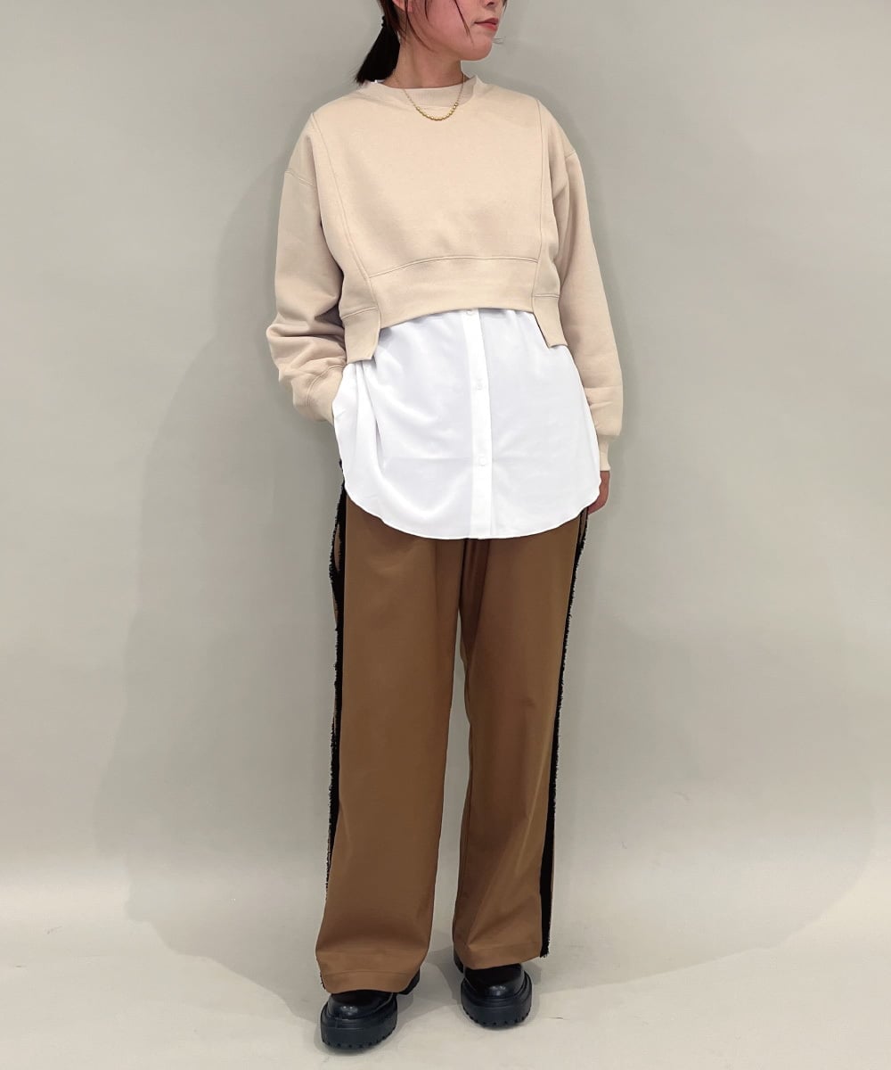 ZMLAE28169 al'aise modulation(アレーズモジュレーション) 【洗える】サイドフリンジデザインワイドパンツ ベージュ