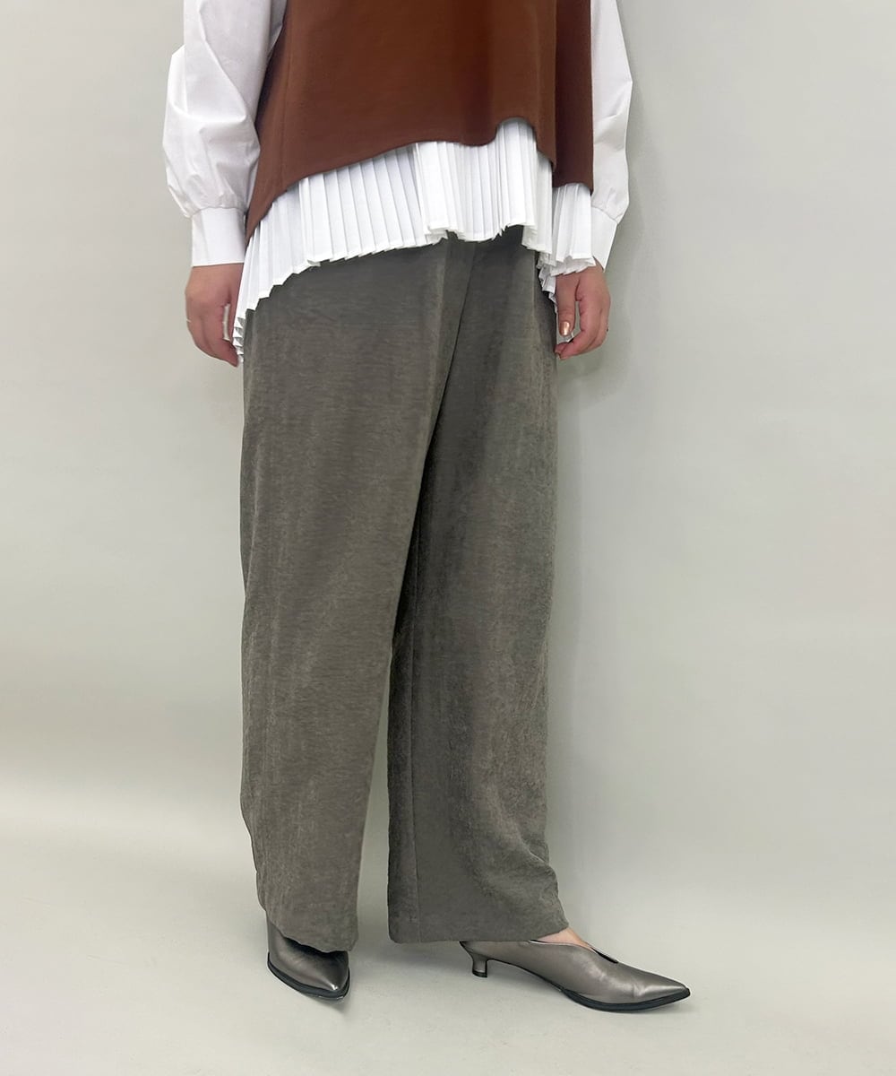 ZMLAE30120 al'aise modulation(アレーズモジュレーション) ドロストギャザーデザインワイドパンツ カーキ