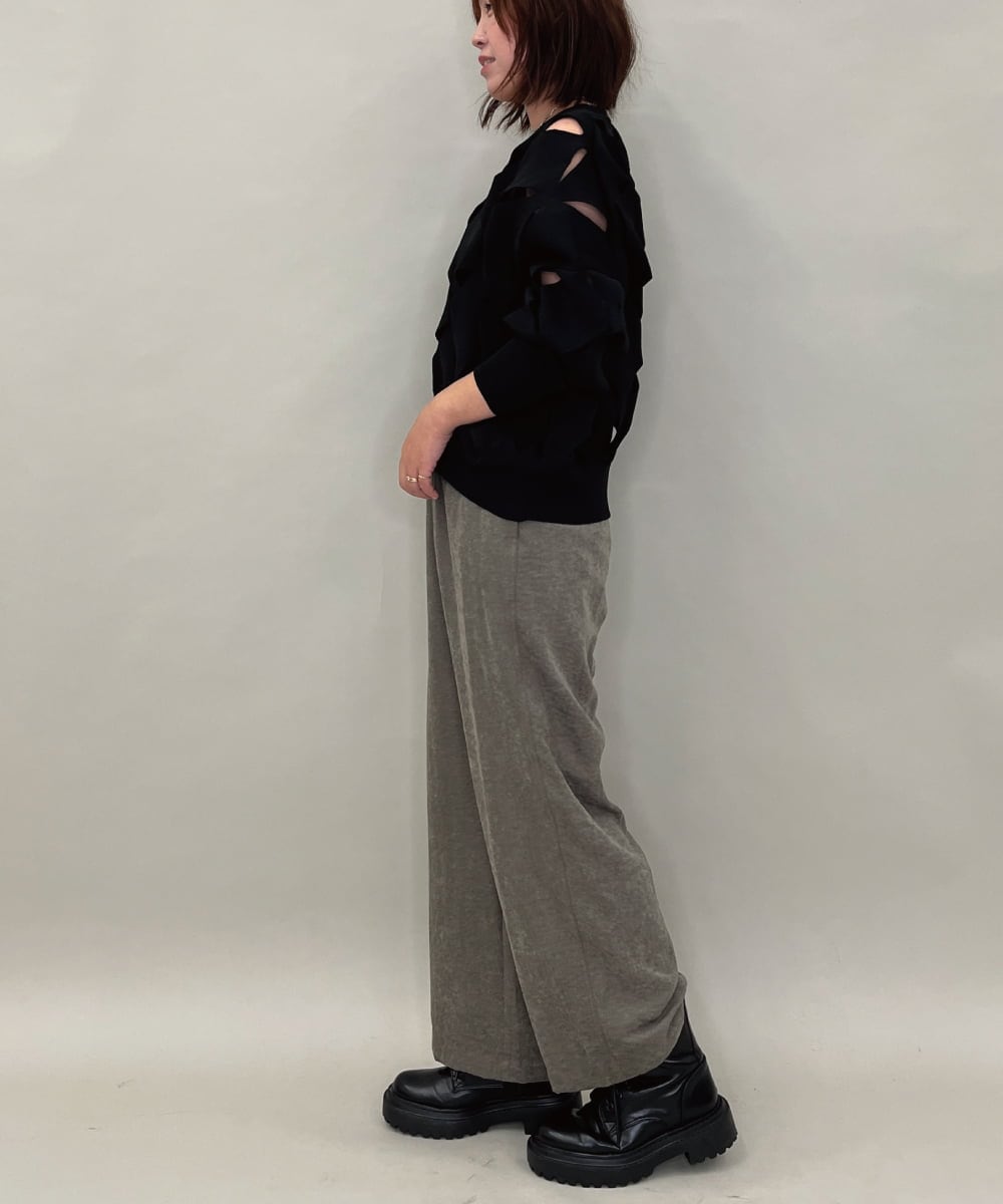 ZMLAE30120 al'aise modulation(アレーズモジュレーション) ドロストギャザーデザインワイドパンツ カーキ