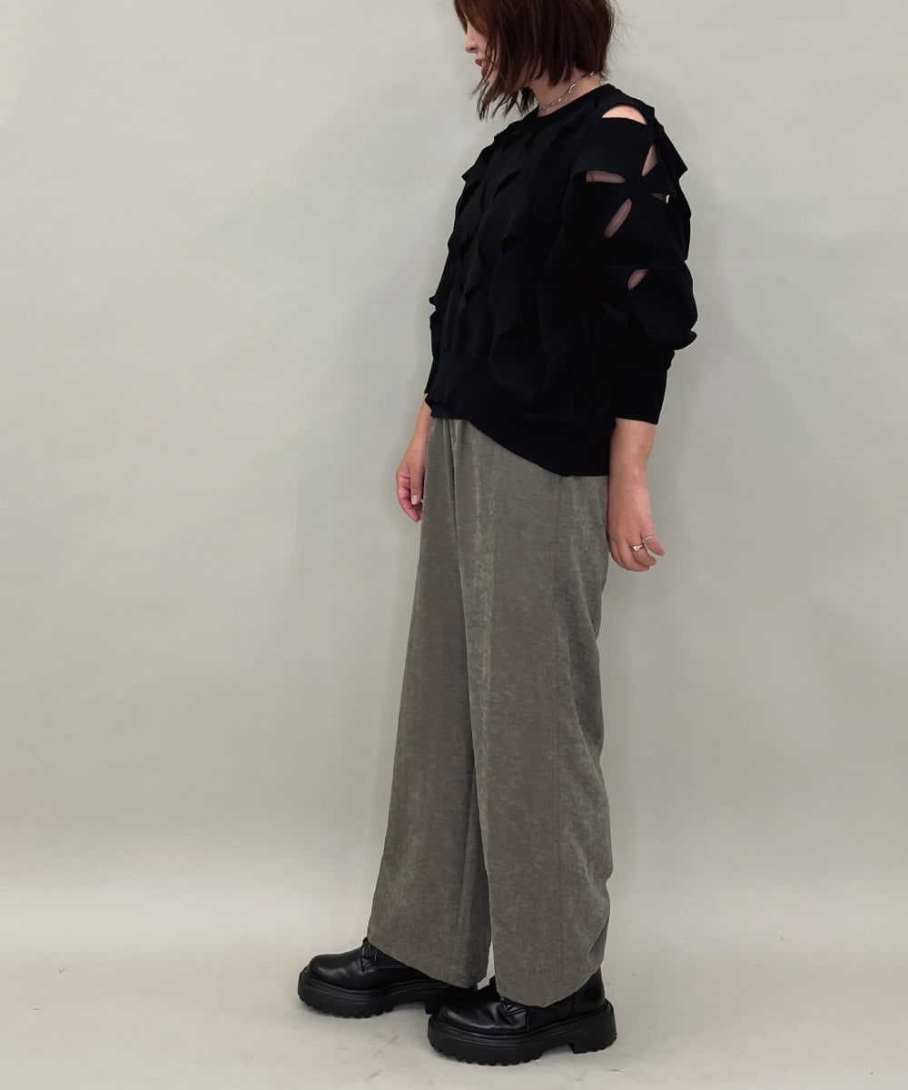 ZMLAE30120 al'aise modulation(アレーズモジュレーション) ドロストギャザーデザインワイドパンツ カーキ