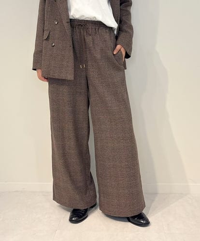 ZMLAE35100 al'aise modulation 【セットアップ対応・洗える】ウエストゴムチェック柄ワイドパンツ