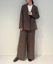 ZMLAE35100 al'aise modulation(アレーズモジュレーション) 【セットアップ対応・洗える】ウエストゴムチェック柄ワイドパンツ ブラウン