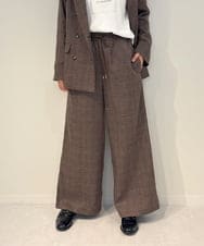 ZMLAE35100 al'aise modulation(アレーズモジュレーション) 【セットアップ対応・洗える】ウエストゴムチェック柄ワイドパンツ ブラウン