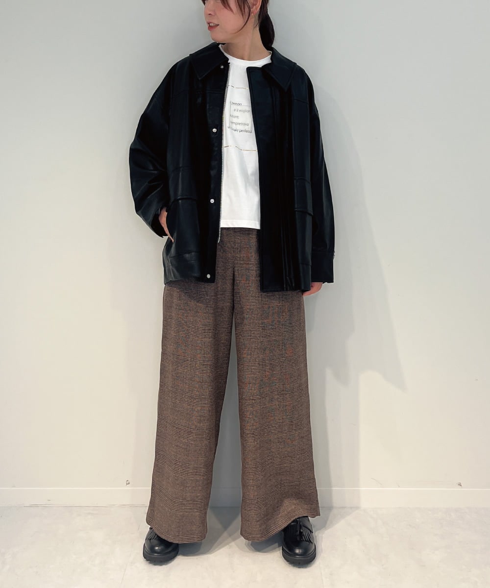 ZMLAE35100 al'aise modulation(アレーズモジュレーション) 【セットアップ対応・洗える】ウエストゴムチェック柄ワイドパンツ ブラウン