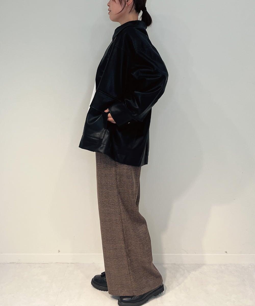 ZMLAE35100 al'aise modulation(アレーズモジュレーション) 【セットアップ対応・洗える】ウエストゴムチェック柄ワイドパンツ ブラウン