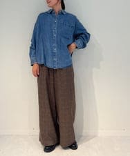 ZMLAE35100 al'aise modulation(アレーズモジュレーション) 【セットアップ対応・洗える】ウエストゴムチェック柄ワイドパンツ ブラウン