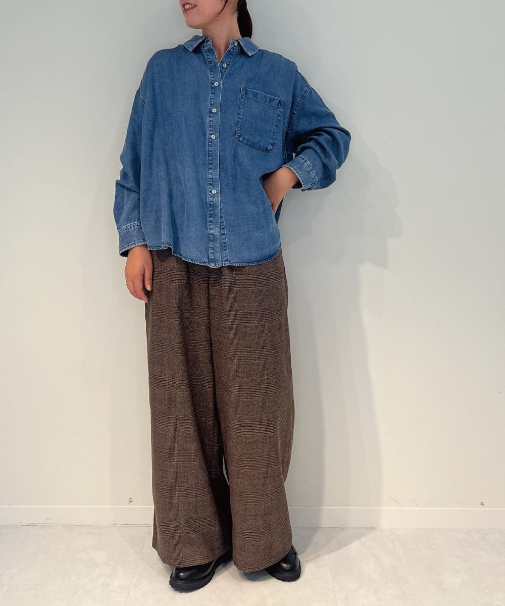 ZMLAE35100 al'aise modulation(アレーズモジュレーション) 【セットアップ対応・洗える】ウエストゴムチェック柄ワイドパンツ ブラウン