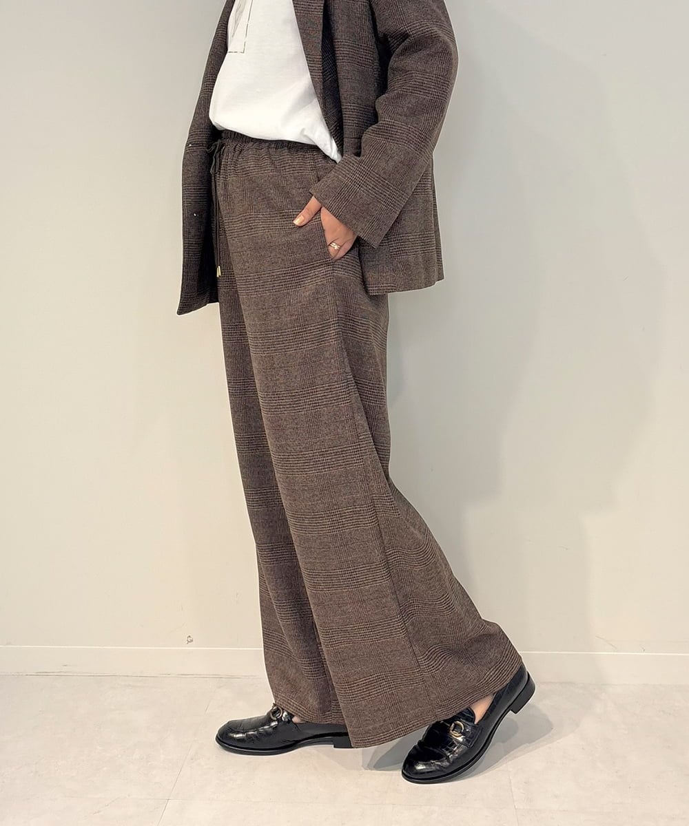 ZMLAE35100 al'aise modulation(アレーズモジュレーション) 【セットアップ対応・洗える】ウエストゴムチェック柄ワイドパンツ ブラウン