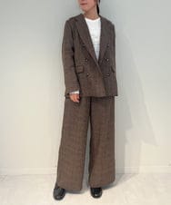 ZMLAE35100 al'aise modulation(アレーズモジュレーション) 【セットアップ対応・洗える】ウエストゴムチェック柄ワイドパンツ ブラウン