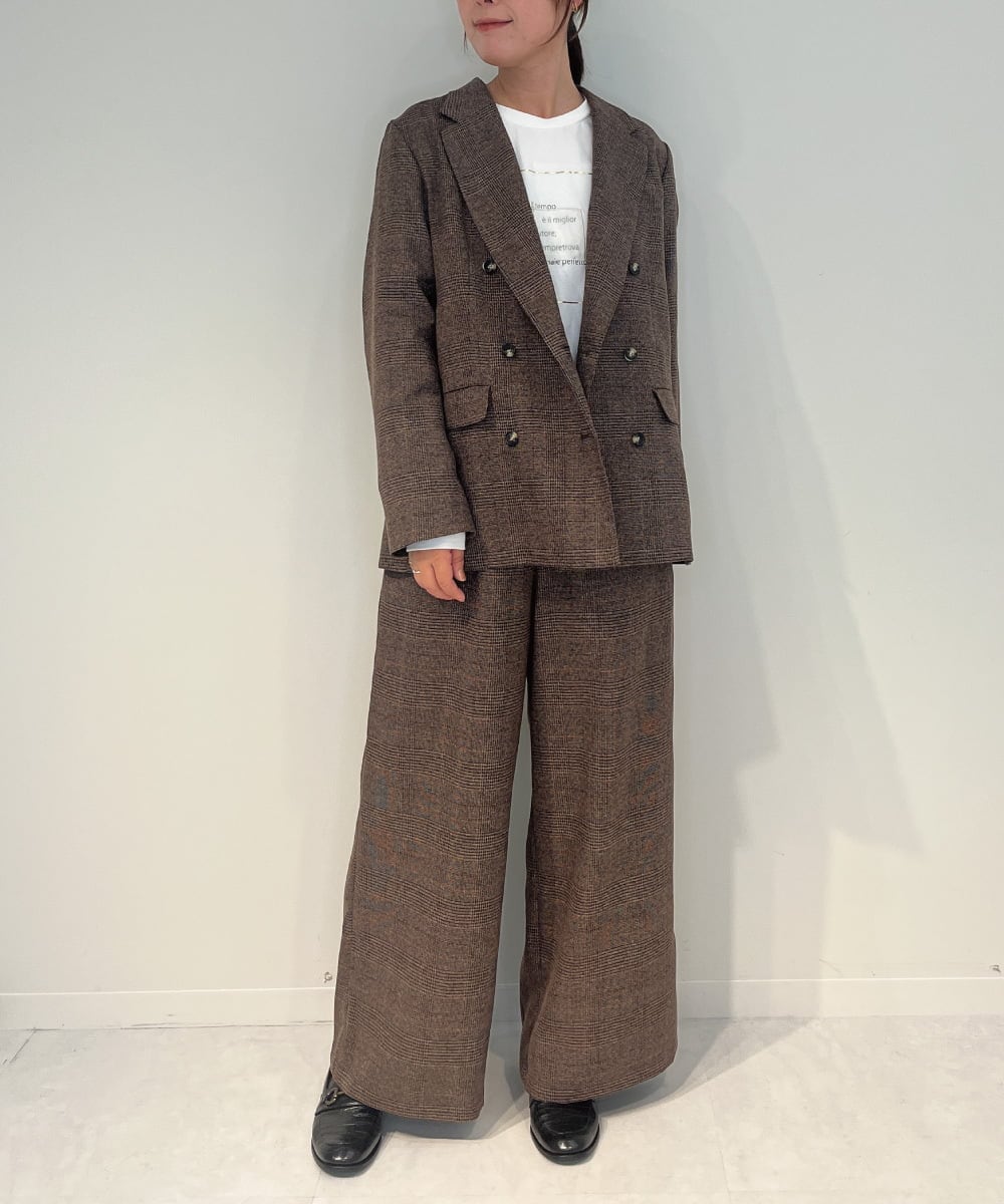 ZMLAE35100 al'aise modulation(アレーズモジュレーション) 【セットアップ対応・洗える】ウエストゴムチェック柄ワイドパンツ ブラウン