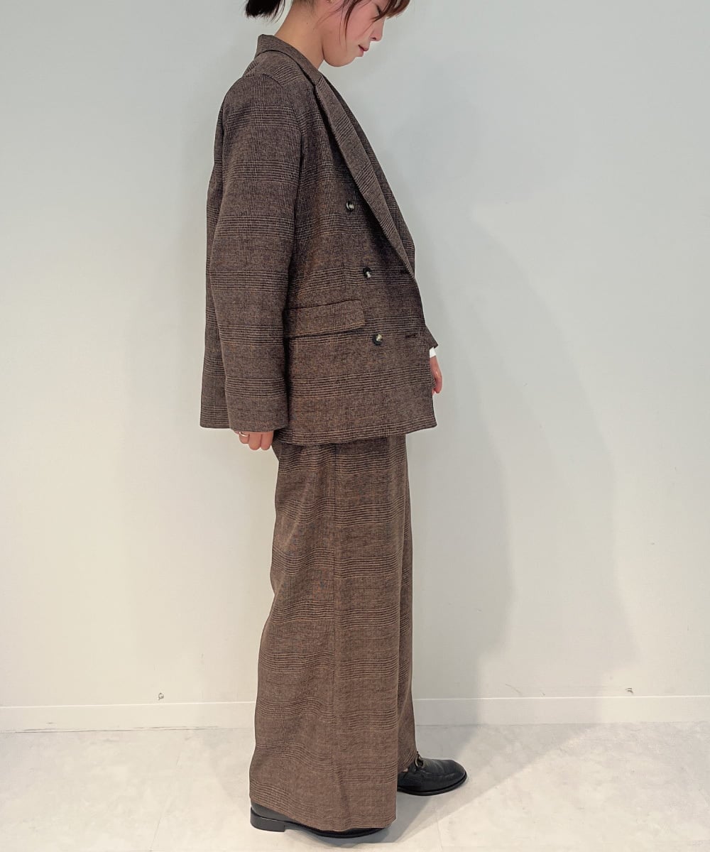 ZMLAE35100 al'aise modulation(アレーズモジュレーション) 【セットアップ対応・洗える】ウエストゴムチェック柄ワイドパンツ ブラウン