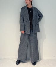 ZMLAE35100 al'aise modulation(アレーズモジュレーション) 【セットアップ対応・洗える】ウエストゴムチェック柄ワイドパンツ ダークグレー