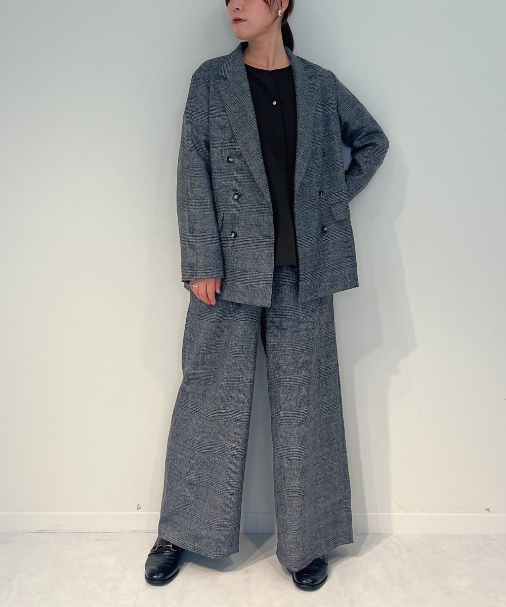 ZMLAE35100 al'aise modulation(アレーズモジュレーション) 【セットアップ対応・洗える】ウエストゴムチェック柄ワイドパンツ ダークグレー