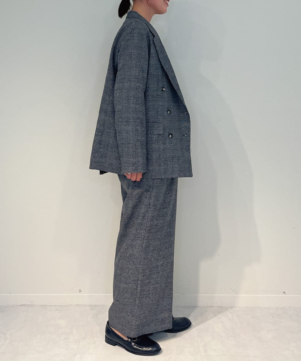 ZMLAE35100 al'aise modulation(アレーズモジュレーション) 【セットアップ対応・洗える】ウエストゴムチェック柄ワイドパンツ ダークグレー