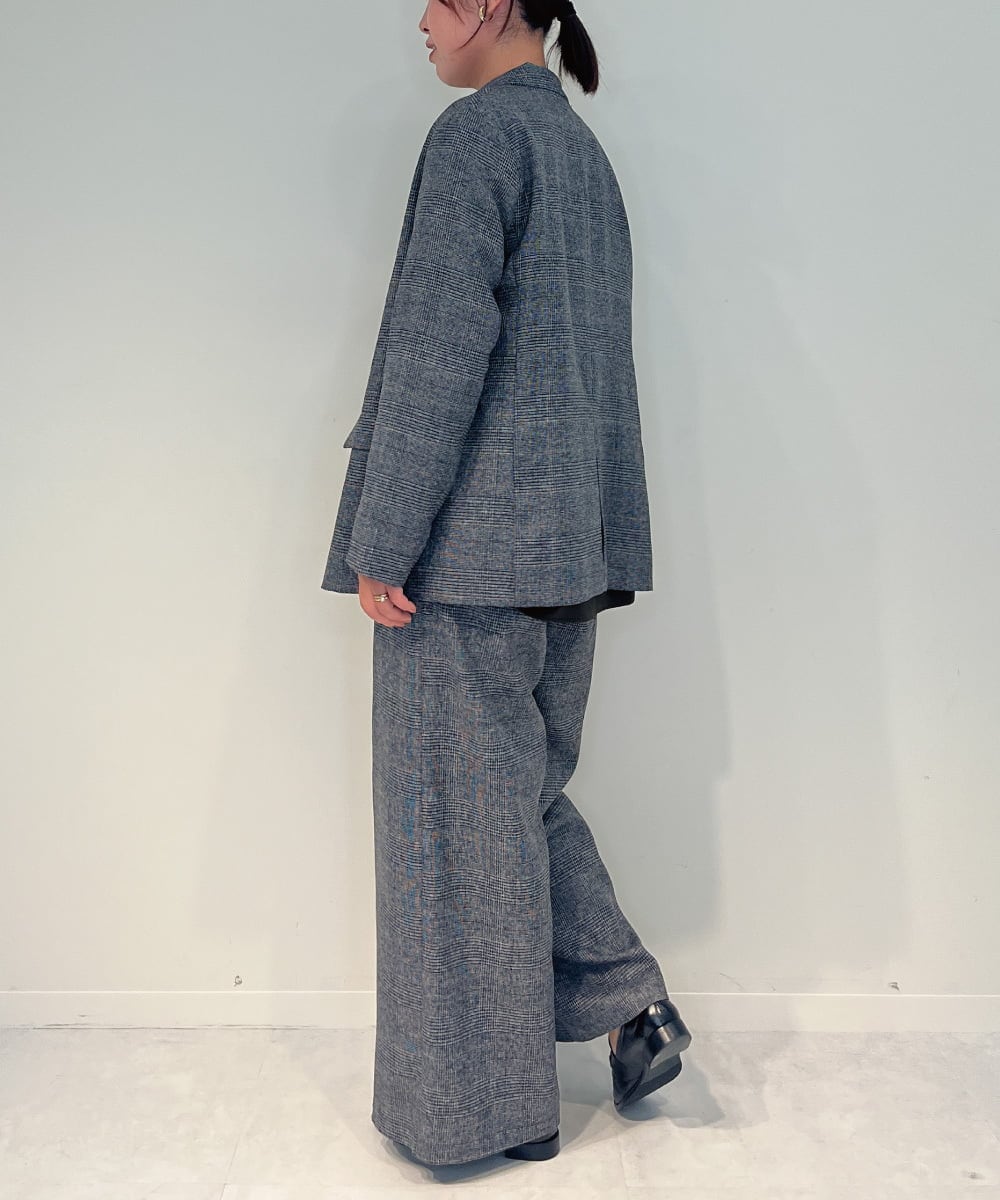 ZMLAE35100 al'aise modulation(アレーズモジュレーション) 【セットアップ対応・洗える】ウエストゴムチェック柄ワイドパンツ ダークグレー