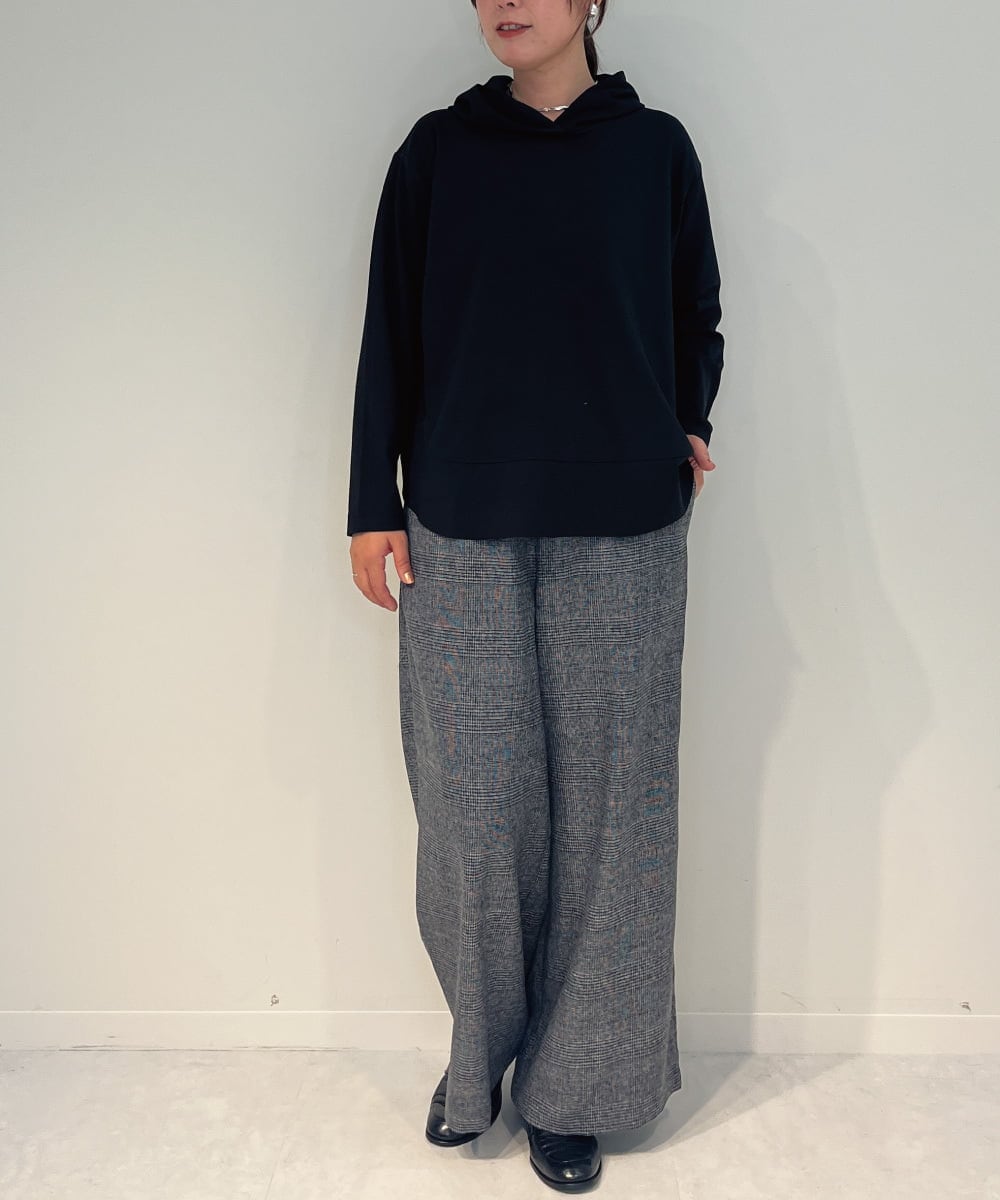 ZMLAE35100 al'aise modulation(アレーズモジュレーション) 【セットアップ対応・洗える】ウエストゴムチェック柄ワイドパンツ ダークグレー