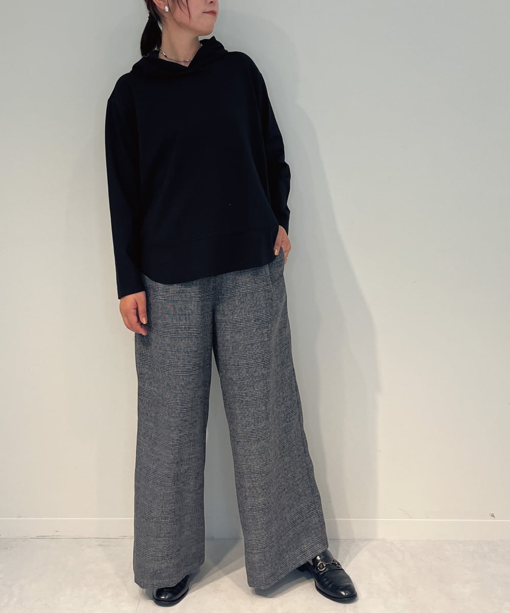 ZMLAE35100 al'aise modulation(アレーズモジュレーション) 【セットアップ対応・洗える】ウエストゴムチェック柄ワイドパンツ ダークグレー