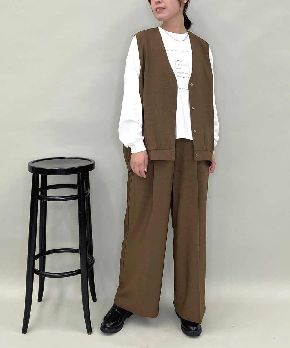 ZMLAE38160 al'aise modulation(アレーズモジュレーション) 【セットアップ対応】ツータックデザインワイドパンツ ブラウン