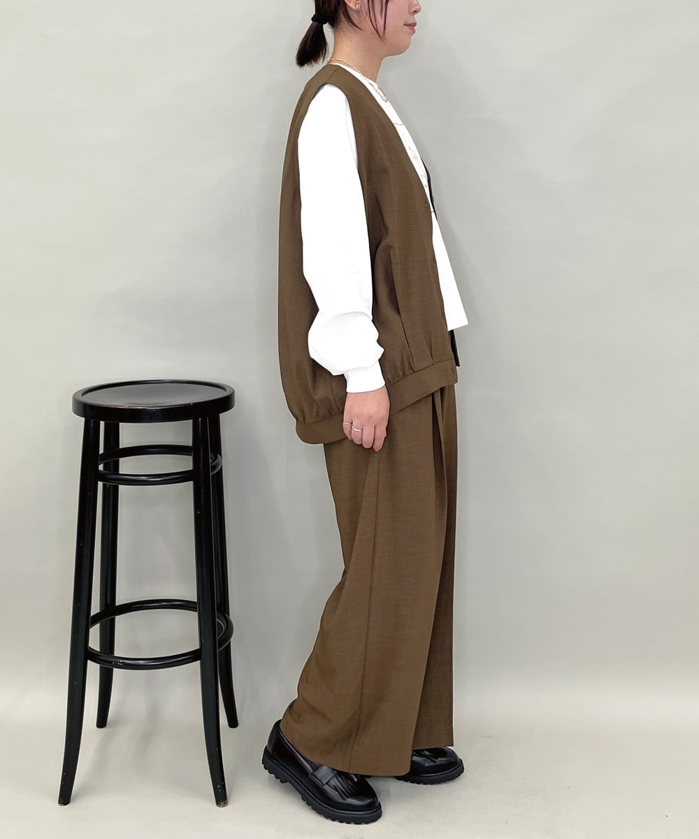 ZMLAE38160 al'aise modulation(アレーズモジュレーション) 【セットアップ対応】ツータックデザインワイドパンツ ブラウン