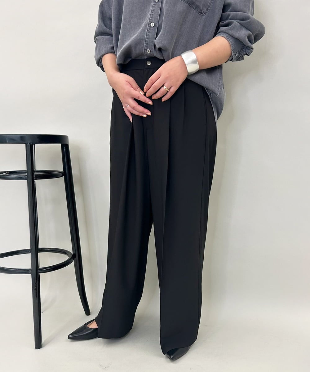 ZMLAE38160 al'aise modulation(アレーズモジュレーション) 【セットアップ対応】ツータックデザインワイドパンツ ブラック